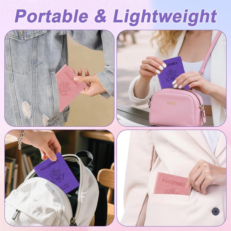 Linsuminn Passport Holder for Travel, 2 PCS Passport Holder, Travel Passport Holders Must Haves for Women Men, Pink and Purple Passport Cover Passport Wallet Case Holders for Travel Cruise Ship Essentials Gifts - Image 5